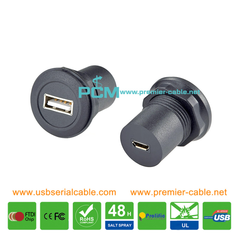USB-A to Micro-B Female Round Dashboard Mount Socket