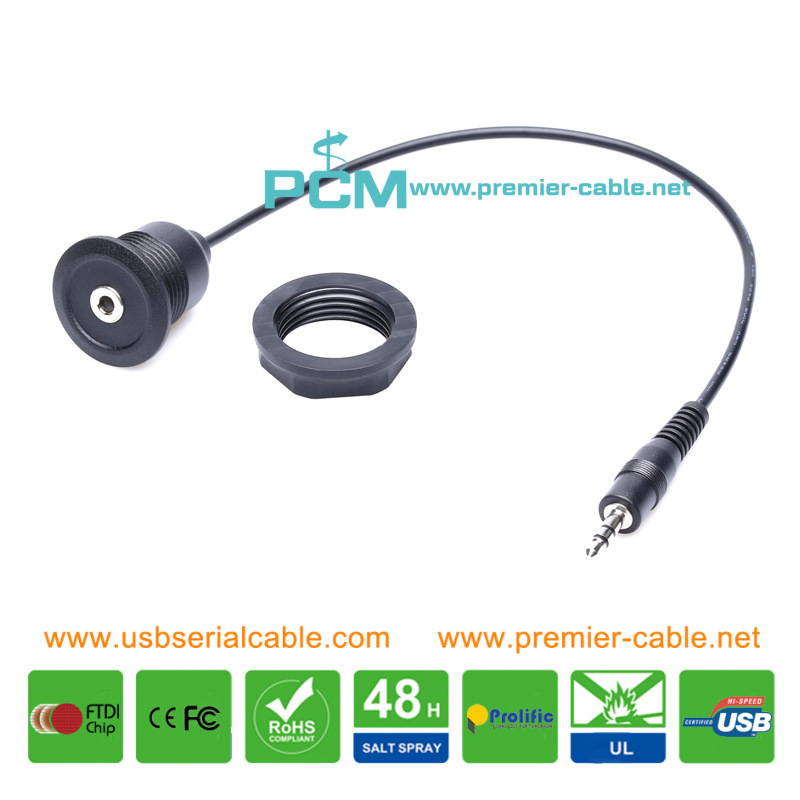 Audio 3.5mm Bulkhead Threaded Lock AUX Panel Mount Extension Cable