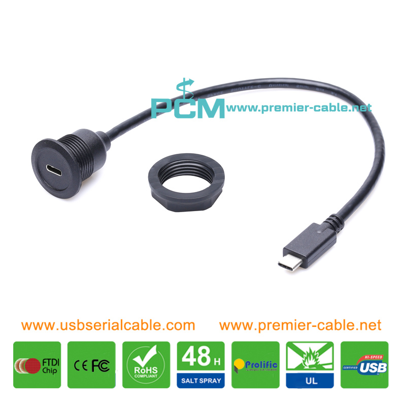 22mm USB3.1 Type C Male to Female Round Panel Mount Extension Cable for Smart Home 