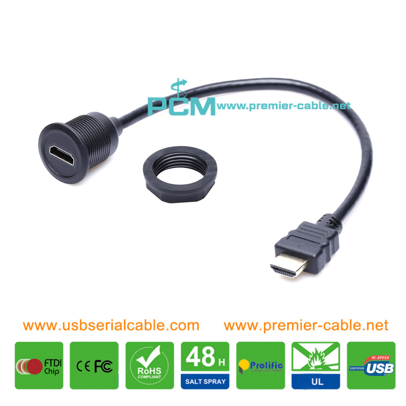 HDMI Male to Female Interface Desk Round Panel Mount Cable