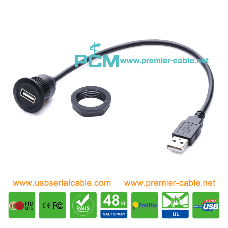 USB2.0 Type A Round Panel Mount Extender Cable for Smart Home Cabinet