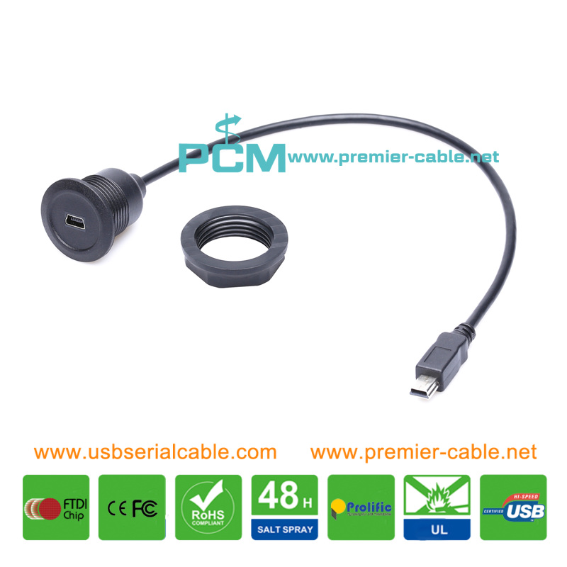 Bulkhead Mini USB Male to Female Round Dash Panel Mount Cable