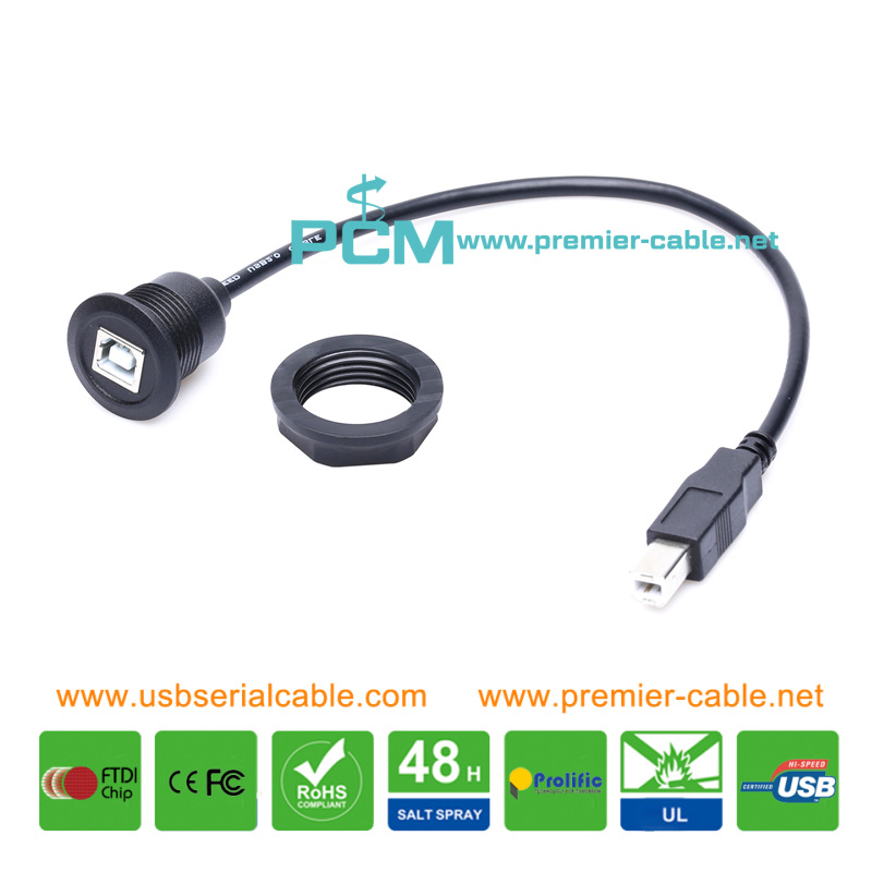 USB Type B Printer Front Dashboard Mount Cable