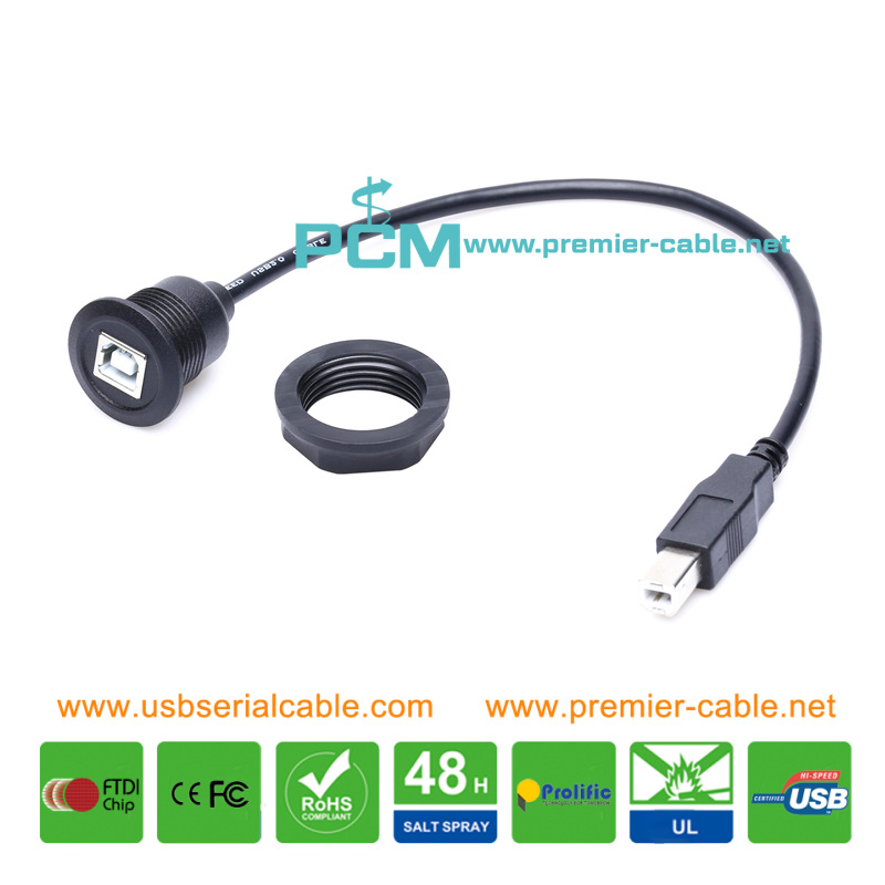 Dashboard USB2.0 Type B Printer Scanner Front Screw Panel Mount Cable