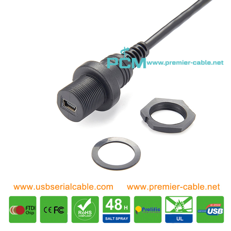 Slim Fit Waterproof Mini USB Screw Lock Flush Mount IP67 Cable