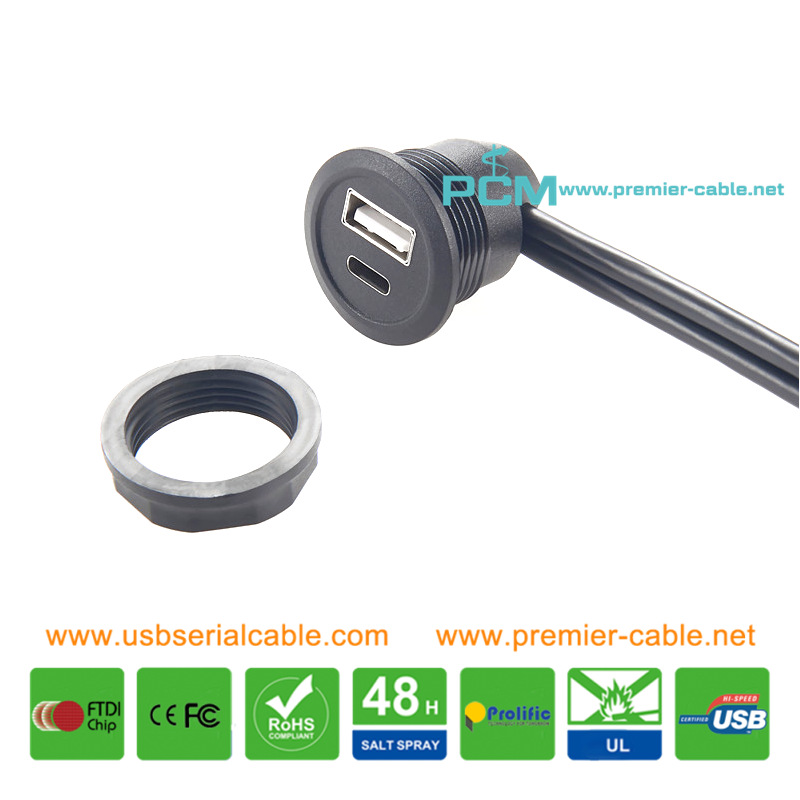 USB-C USB-A Angle Dual Port Flush Mount Spliter Cable
