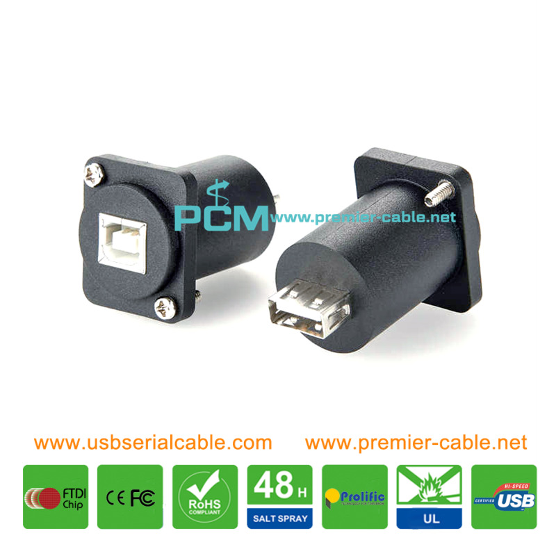 Type B to A USB D Type Chassis Panel Mount Coupler