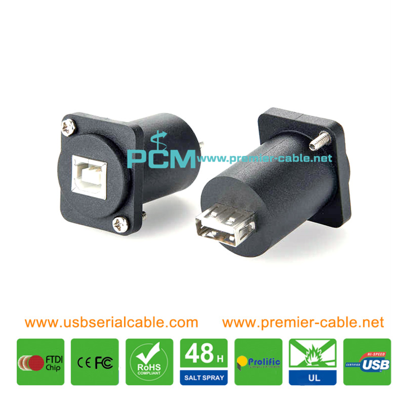 D-Type Type B to A USB2.0 Female Chassis Panel Mount Coupler