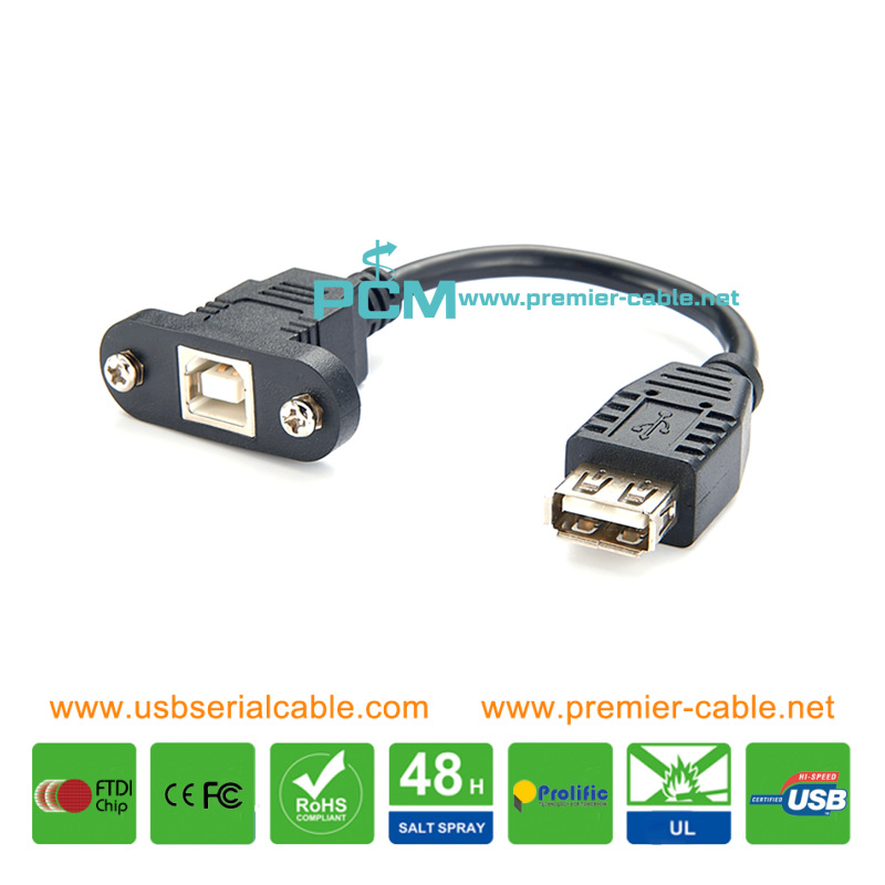 USB2.0 Type B Female to Type A Female Jack Printer Screw Panel Mount Cable