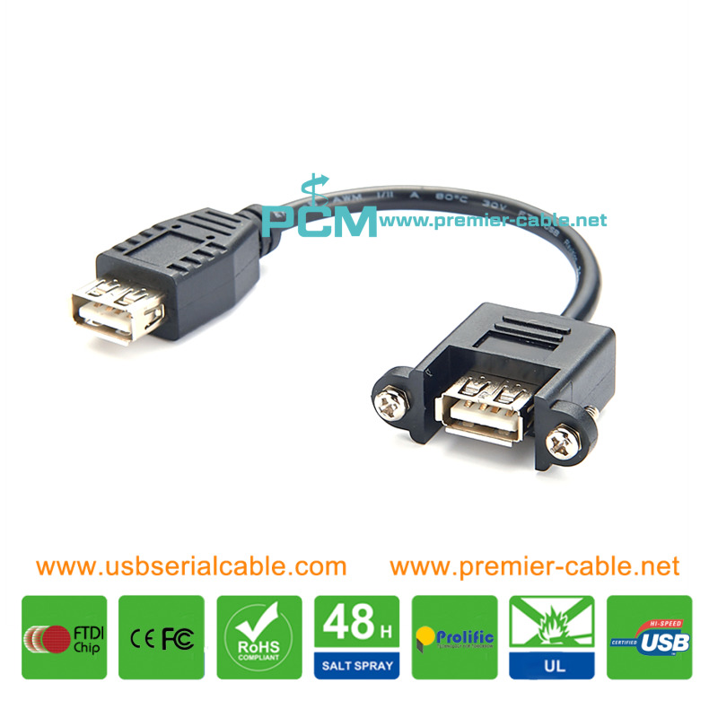 USB2.0 A Female Locking Screw Flush Mount Cable