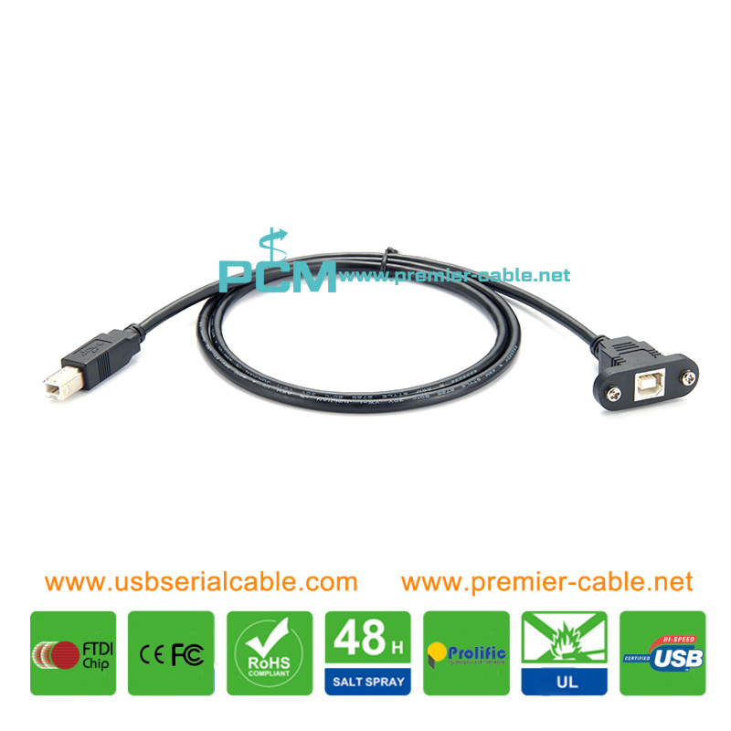 USB2.0 Type B Dual Screwing Printer Panel Mount Extender Cable