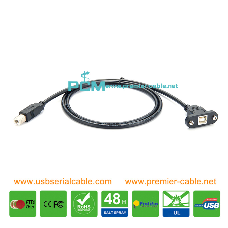 USB B Dual Screwing Printer Dash Mount Extender Cable