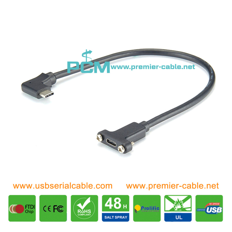 USB3.1 Type C Rignt Angle Screw Panel Mount Cable Gen1