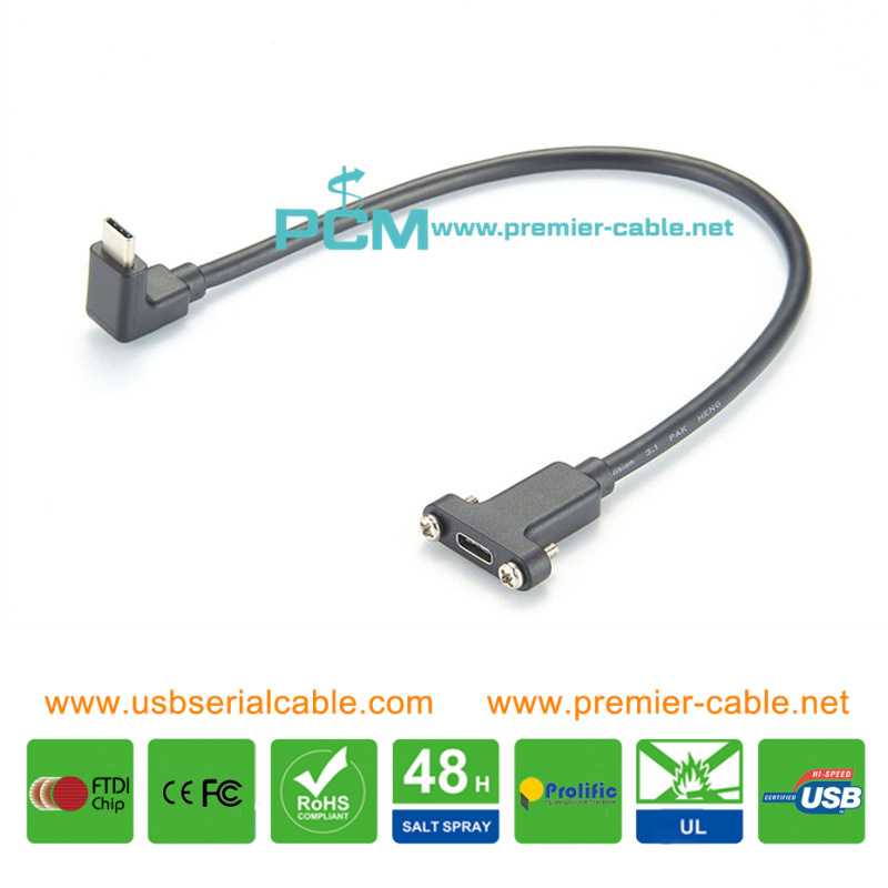 USB3.1 Type C Plug Up Male Angle to Female Front Panel Screwing Cable