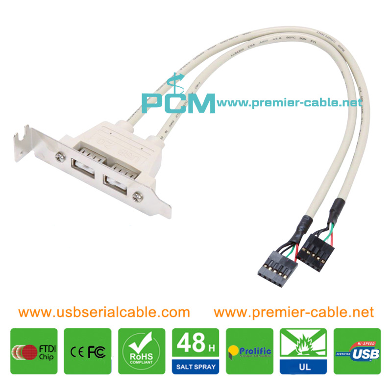 Low Profile 2 Port USB to 5 Pin IDC Header Slot Plate Cable