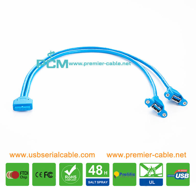 USB3.0 to 20Pin Header Dual Port Slot Plate Panel Adapter