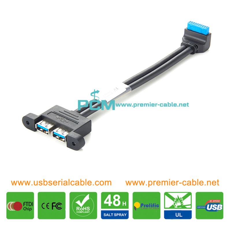 USB3.0 to 20Pin IDC Header Elbow PCI Bracket Cable