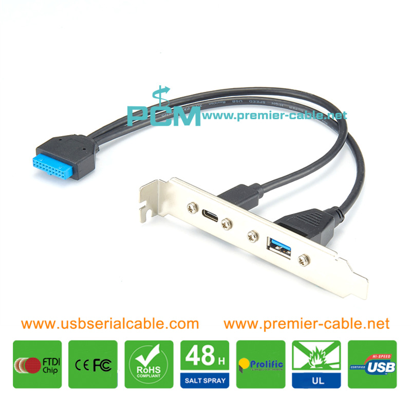20Pin to USB3.0 USB3.1 C PCI Slot Plate Panel Cable