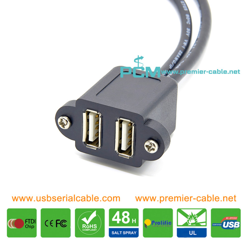 USB A Dual Plug Socket Screwing Dash Mount Cable