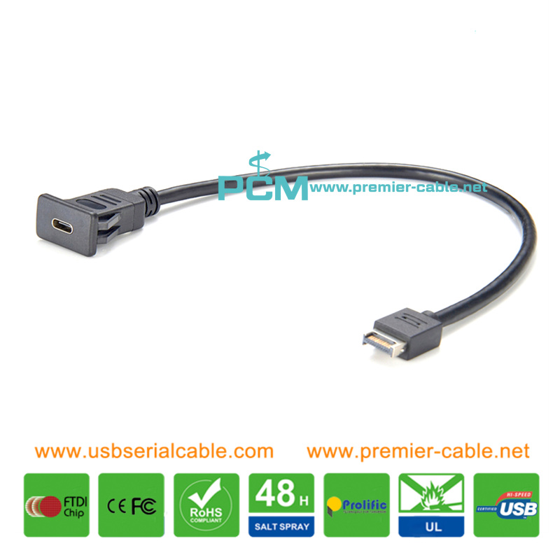 Snap-in USB3.1 C to Type E Front Panel Mount Extension Cable