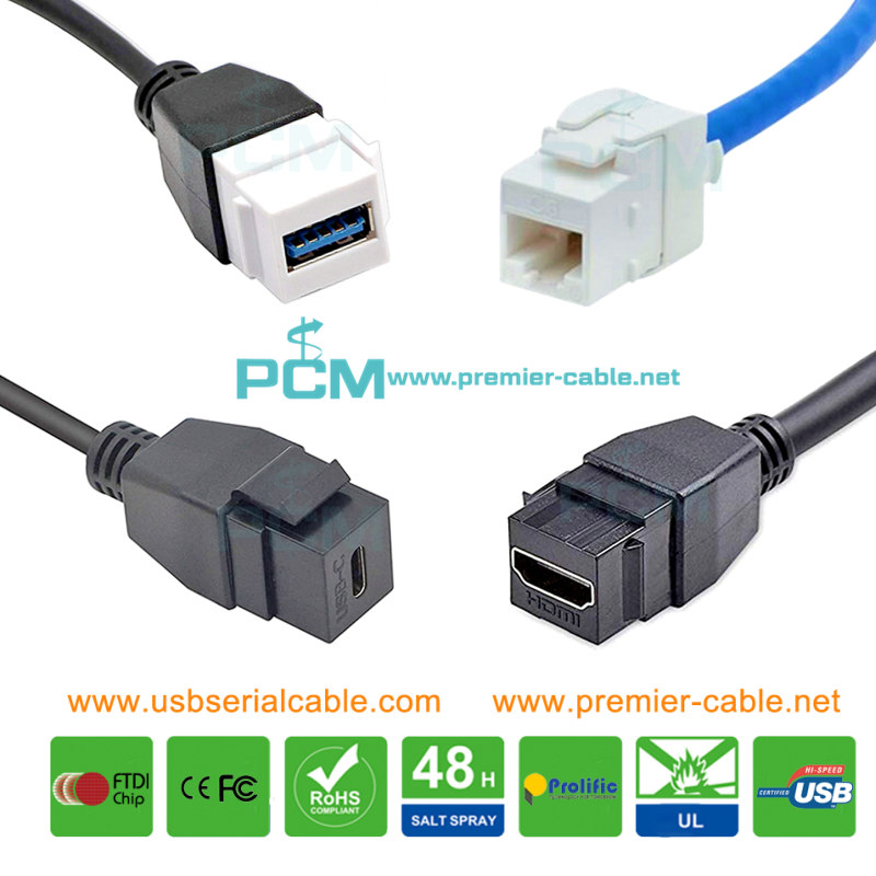 USB HDMI RJ45 Type C Keystone Jack Snap Panel Cable