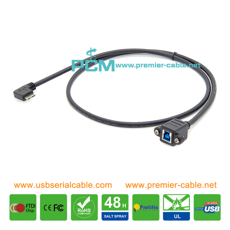 USB3.0 Type B Female to Micro USB Screwing Panel Mount Cable