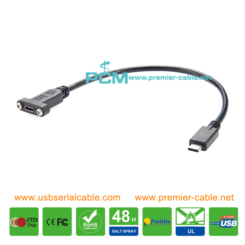 USB3.1 Type C to Type C Dual Screwing Panel Mount Cable