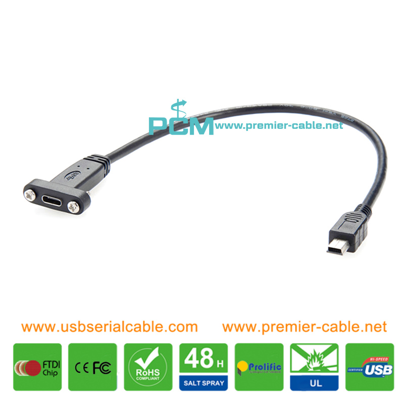 Type C to Mini USB Screw Panel Mount Cable