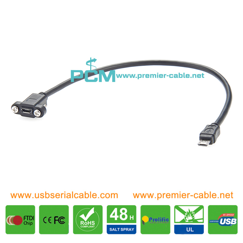 Micro USB Screwing Panel Mount Cable for cabinet