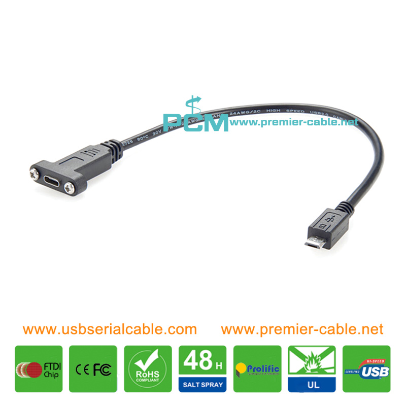 Type C to Micro USB Screw Front Panel Mount Cable