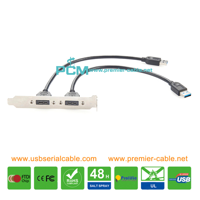 USB3.0 Micro B Female to USB-A Male Front Screw Panel Mount Cable
