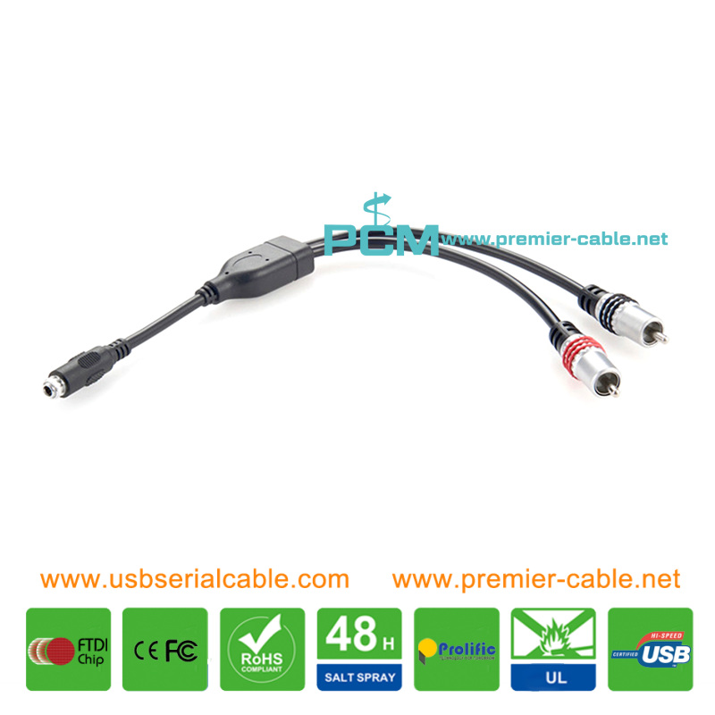 AUX 3.5mm to Dual RCA Audio Panel Mount Cable