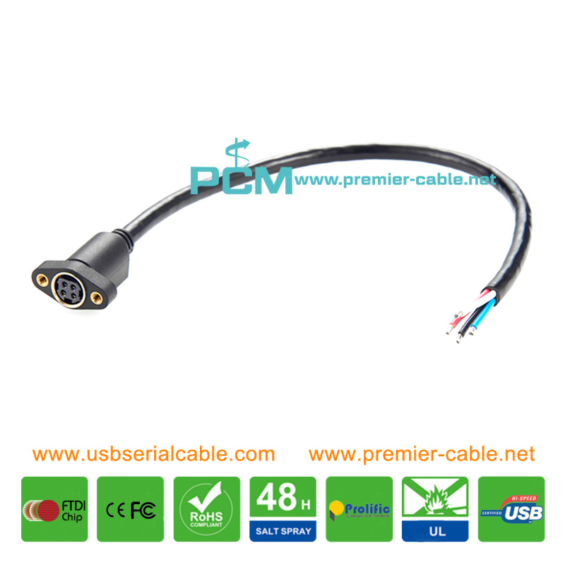 4 Pin Power Din to Open End Panel Mount Cable