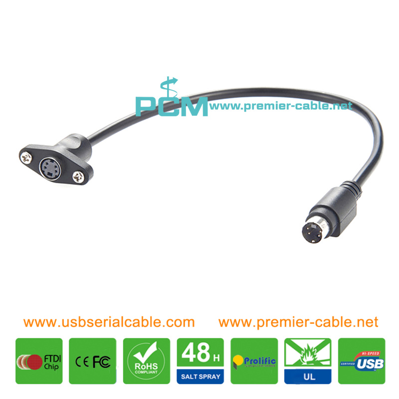 Mini Din 4 Pin S-Video Bulkhead Screw Panel Mount Cable