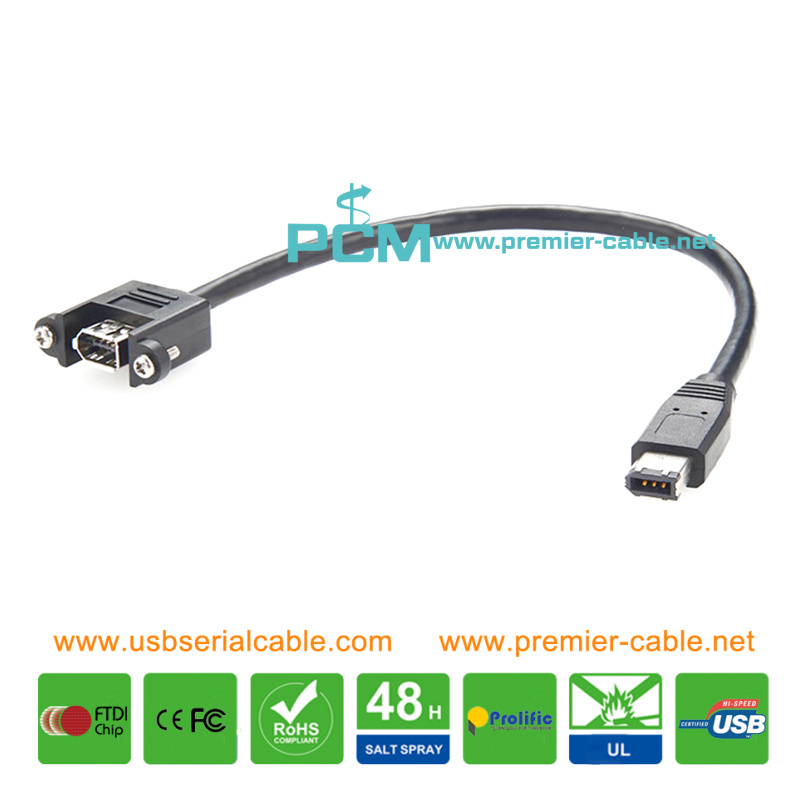 Customized IEEE 1394 FireWire Male to Female Panel Mount Extension Cable