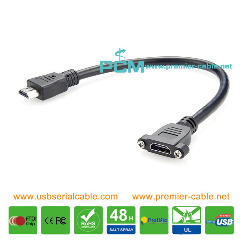 HDMI Female to Male Panel Mount Extension Cable with M3 Screwing