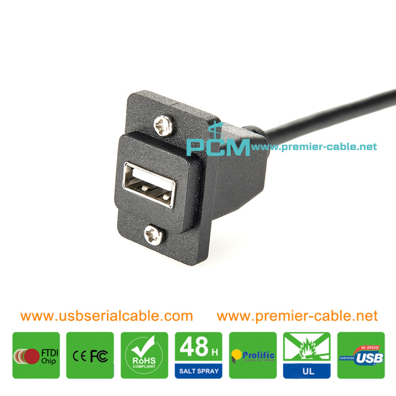 USB-A Socket Screw ECF Style Panel Mount Cable