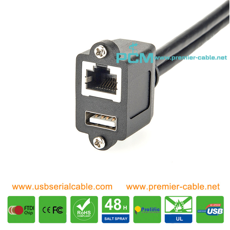 RJ45 USB Combo Dual Port Screw Panel Mount Cable