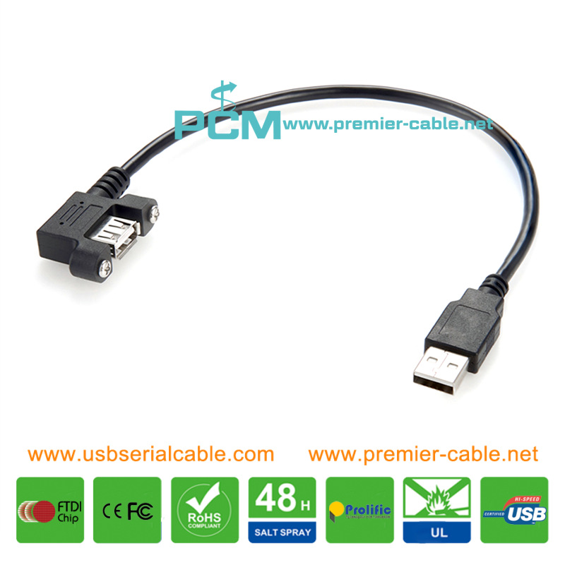  Right Angle USB2.0 Type A Jack to Male Screw Panel Mount Cable