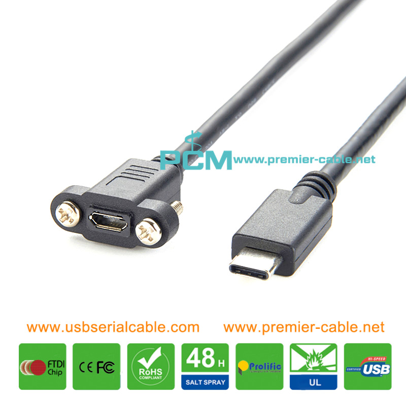  Type C to Micro USB Signal Locking Screw Panel Cable