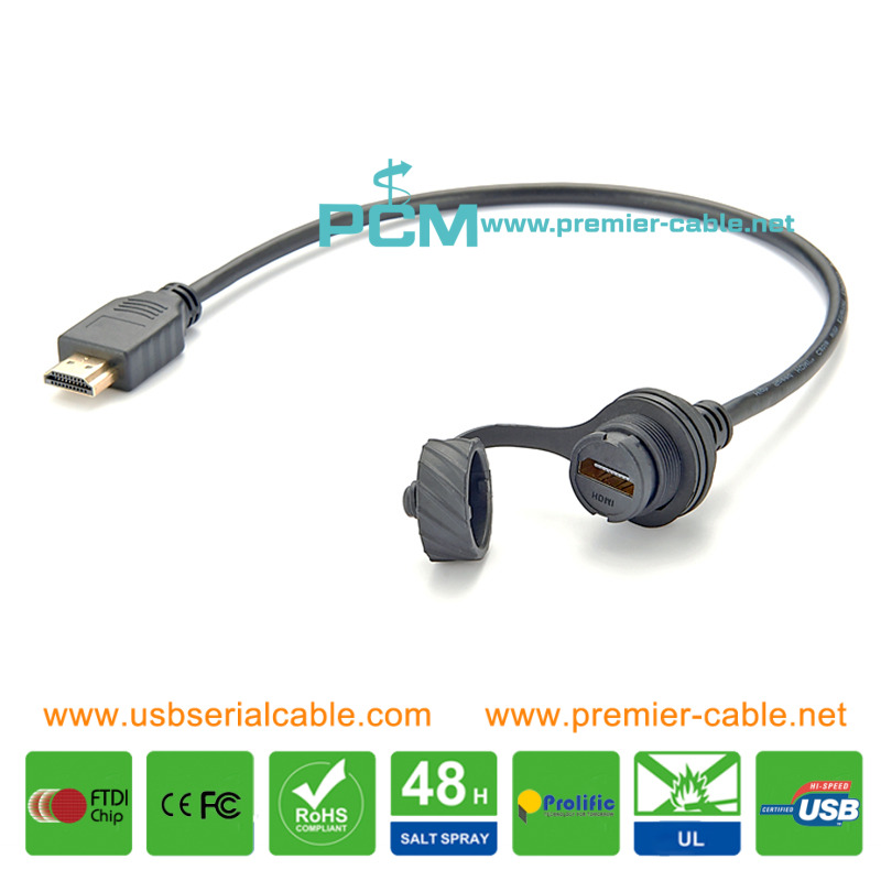 HDMI Bulkhead Waterproof Cable with Dust Cap