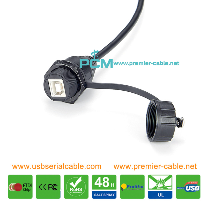 USB Type B Waterproof Dash Mount Cable with Dust Cap