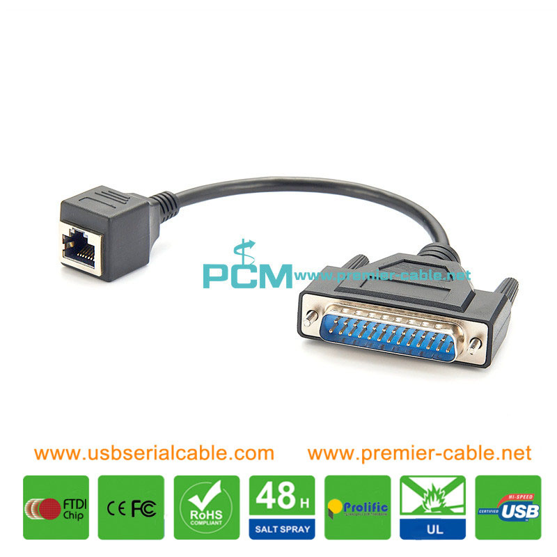 DB25 Male to RJ45 Socket MicroSwitch Printer Cable