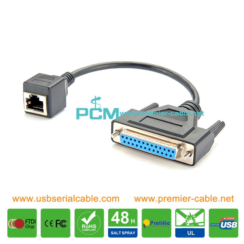 DB25 to RJ45 Socket Modular Serial Null Modem Cable DB25 to RJ45 Socket Modular Serial Null Modem Cable