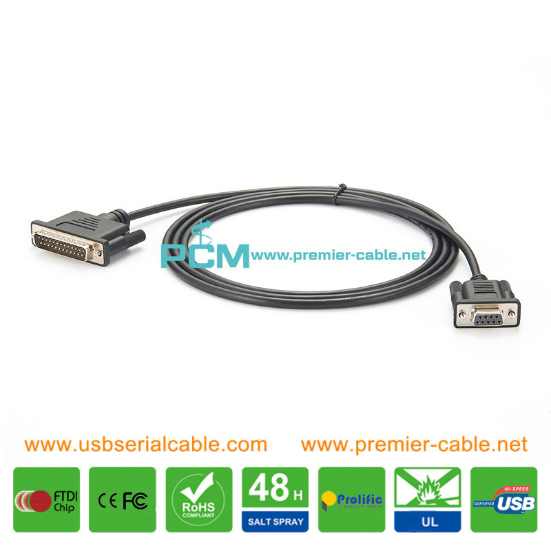 DB25 to DB9 COM Port Null Modem Serial Cable