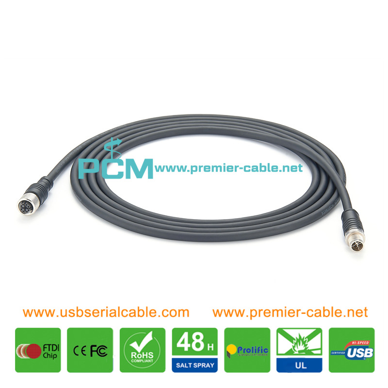M12 X-Coded 8 Pole Industrial Ethernet Switch Cable