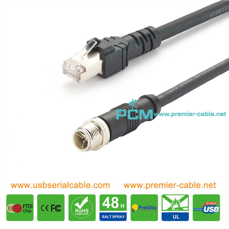 M12 8 Pole to RJ45 Cat5e Industrial Camera Cable