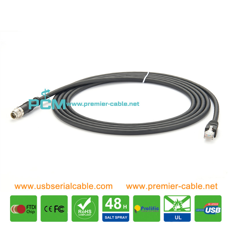 M12 to RJ45 Cat6a SFTP Gigabit Industrial Network Cable