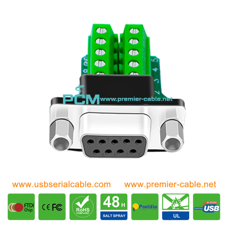 DB9 to 10 Pin 2 Row Screw Terminal Serial Adapter