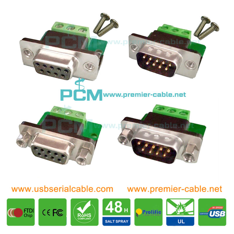 DB9 to 3 Pin Solderless Terminal RS232 485 Connector